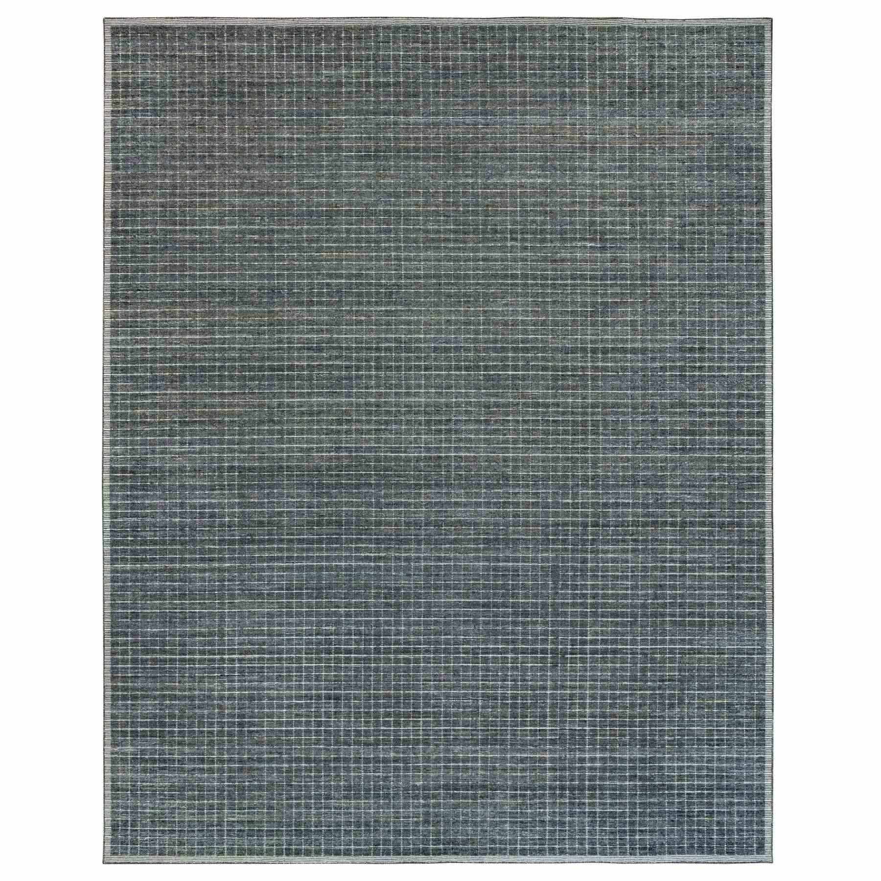 12'x14'9" Jet Gray, Modern Box Design and Plain Decor, Soft Wool, Loomed Knotted, Oversized Oriental Rug 